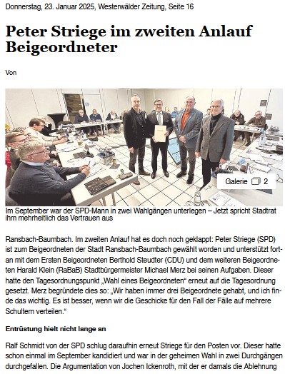 Artikel der Westerwaelder-Zeitung vom 23.01.2025